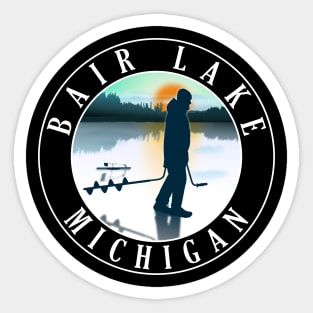 Bair Lake Ice Fishing Michigan Sunset Sticker